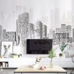 Papier peint – Ville au trait noir sur fond blanc