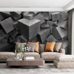 Papier peint – Cubes gris en relief