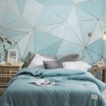 Papier peint – Triangles bleu pastel et lignes dorées