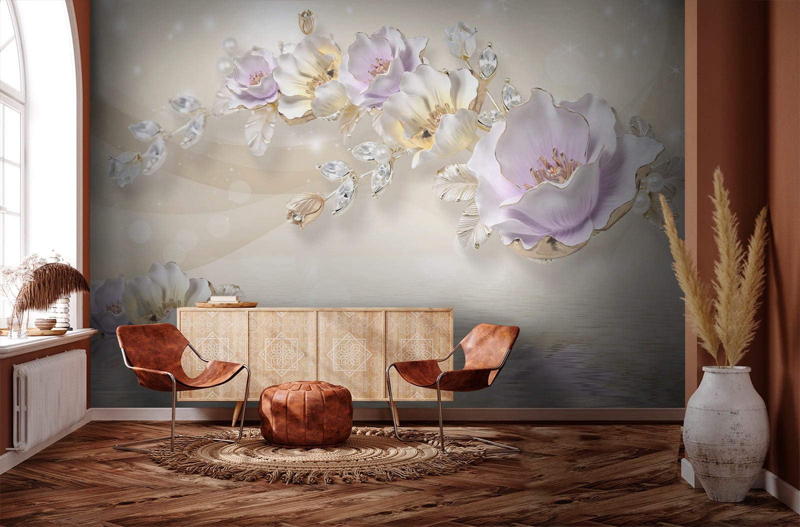 u48078pih1m.jpg Papier peint – Fleurs mauves et dorées en relief – Image 1