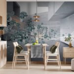 Papier peint – Eucalyptus vert grisé et volumes blancs