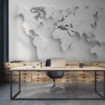 Papier peint – Carte du monde grise en relief