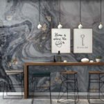 Papier peint – Marbre gris foncé et détails dorés