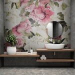 Papier peint – Roses roses et feuillage en aquarelle