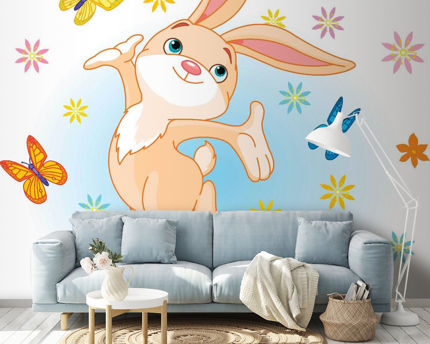 u54469pig14m.jpg Papier peint – Lapin souriant et papillons – Image 1