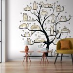 Papier peint – Arbre aux chouettes dessinées