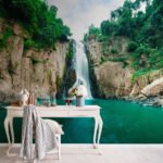 Papier peint – Cascade et bassin turquoise