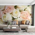 Papier peint – Bouquet de roses blanches et roses