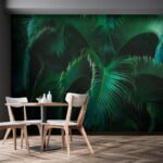 Papier peint – Palmes vertes sur fond noir
