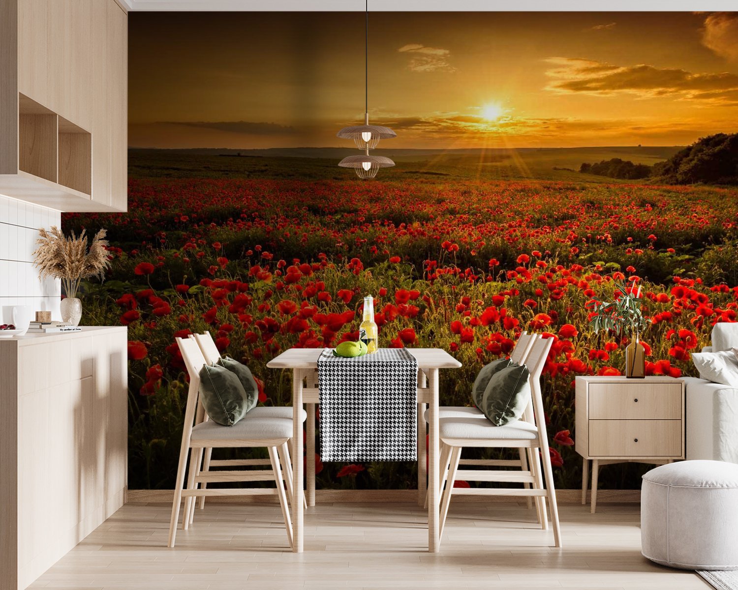 u56716pik119m.jpg Papier peint – Champ de coquelicots au coucher du soleil – Image 1