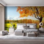 Papier peint – Lac et arbre d’automne doré