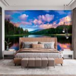 Papier peint – Lac de montagne sous un ciel rose