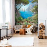 Papier peint – Paysage tropical vu depuis une grotte