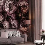 Papier peint – Roses anciennes aux tons prune