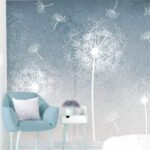 Papier peint – Pissenlits blancs sur fond bleu pastel