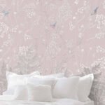 Papier peint – Petites fleurs blanches sur fond rose