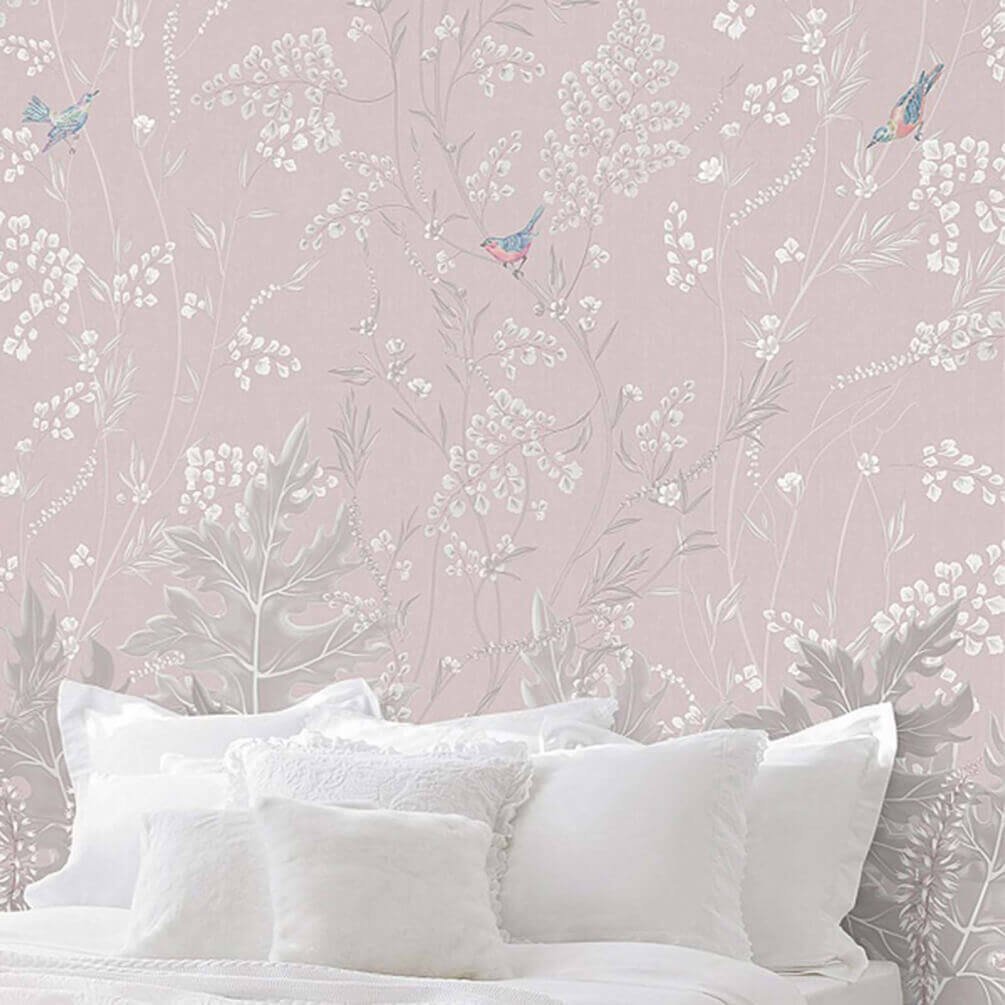 u66774pib1m.jpg Papier peint – Petites fleurs blanches sur fond rose – Image 1