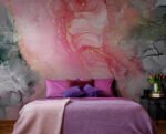 Papier peint – Nuages roses et gris aux touches dorées