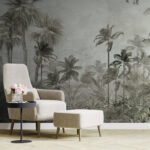 Papier peint – Palmiers gris dans un paysage brumeux