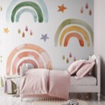Papier peint – Arcs-en-ciel pastel et étoiles
