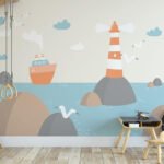 Papier peint – Phare, bateau et paysage marin