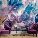 Papier peint – Fleurs bleues et violettes effet aquarelle