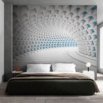 Papier peint – Tunnel géométrique blanc et bleu en perspective