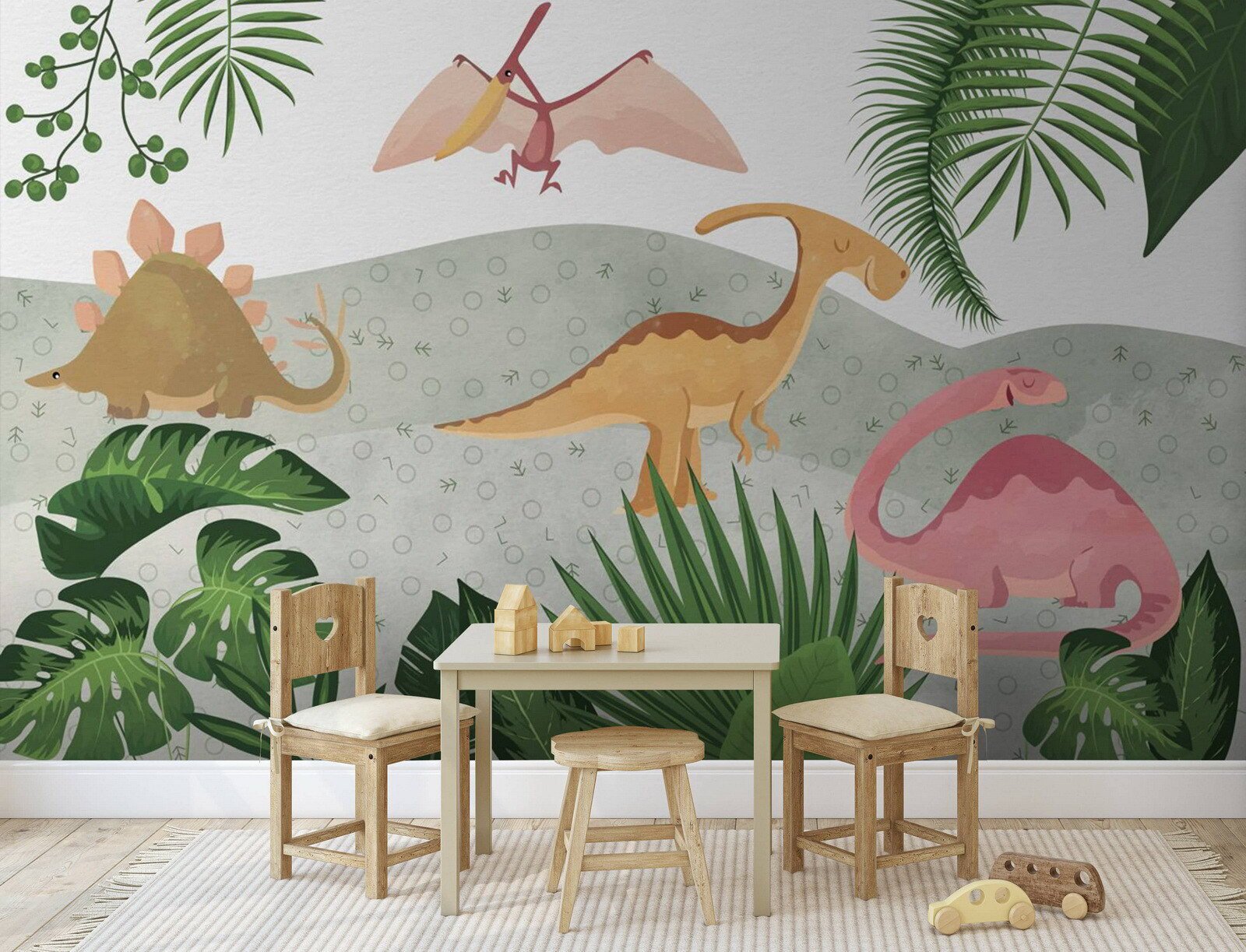 u72541pir1m.jpg Papier peint – Dinosaures et feuillages tropicaux – Image 1