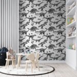 Papier peint – Dinosaures noirs en motifs répétés