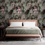 Papier peint – Fleurs roses en motifs sur fond sombre