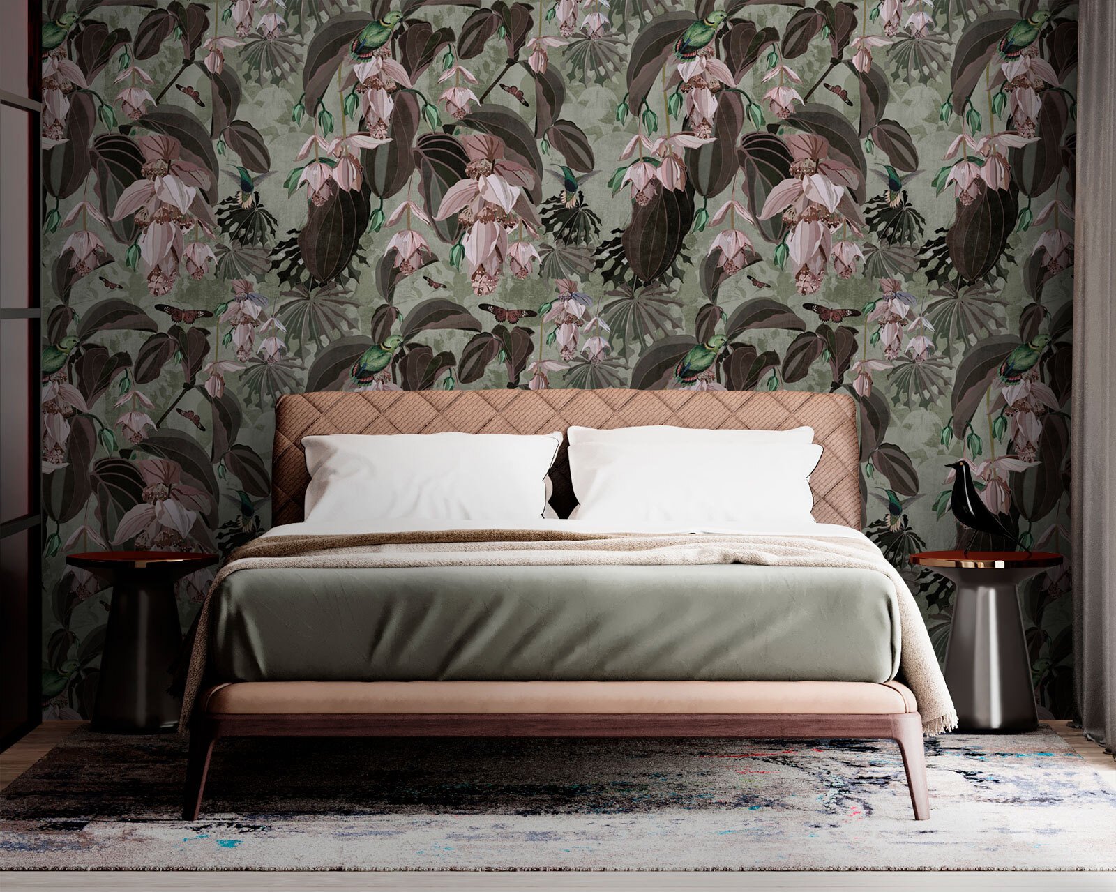 u73557pib1m.jpg Papier peint – Fleurs roses en motifs sur fond sombre – Image 1