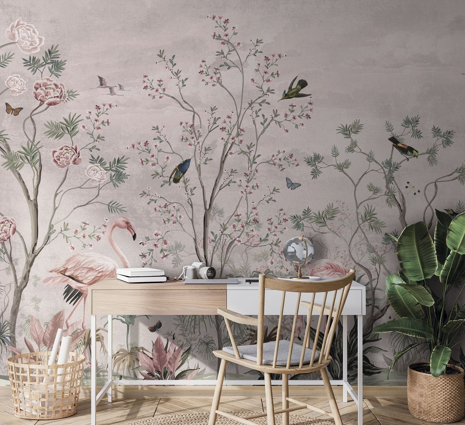 u73559piw1m.jpg Papier peint – Oiseaux sur branches fleuries roses – Image 1