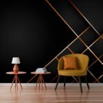 Papier peint – Lignes dorées sur fond noir
