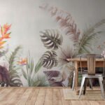 Papier peint – Feuillage tropical et fleurs orange