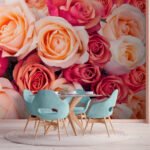 Papier peint – Roses roses et orangées en gros plan