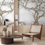 Papier peint – Branches d’arbres vertes au dessin fin