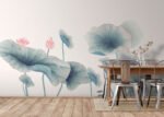 Papier peint – Coquelicots bleu pâle en aquarelle