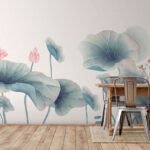 Papier peint – Coquelicots bleu pâle en aquarelle