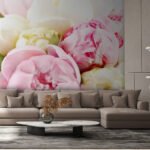 Papier peint – Pivoines roses et blanches en gros plan