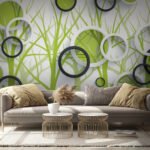 Papier peint – Arbres verts et cercles graphiques