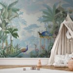 Papier peint – Paons dans une jungle tropicale