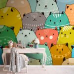Papier peint – Chats multicolores en motifs répétés