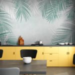 Papier peint – Palmes vert grisé sur fond clair
