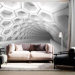 Papier peint – Tunnel hexagonal blanc en perspective
