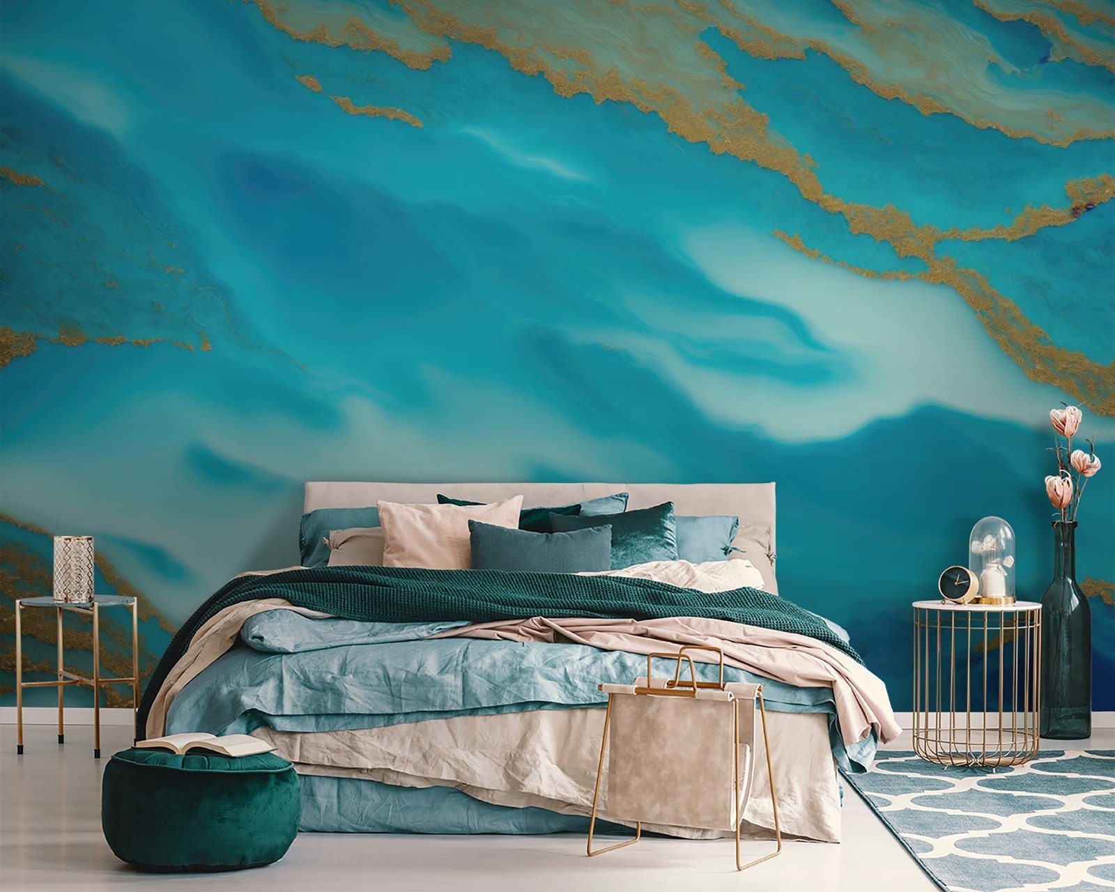 u94110pib111r.jpg Papier peint – Marbre turquoise aux veines dorées – Image 1