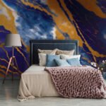 Papier peint – Marbre bleu nuit et or