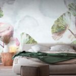 Papier peint – Lotus roses et feuilles en aquarelle