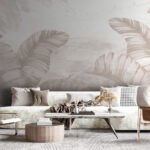 Papier peint – Grandes feuilles beiges en transparence – U95424