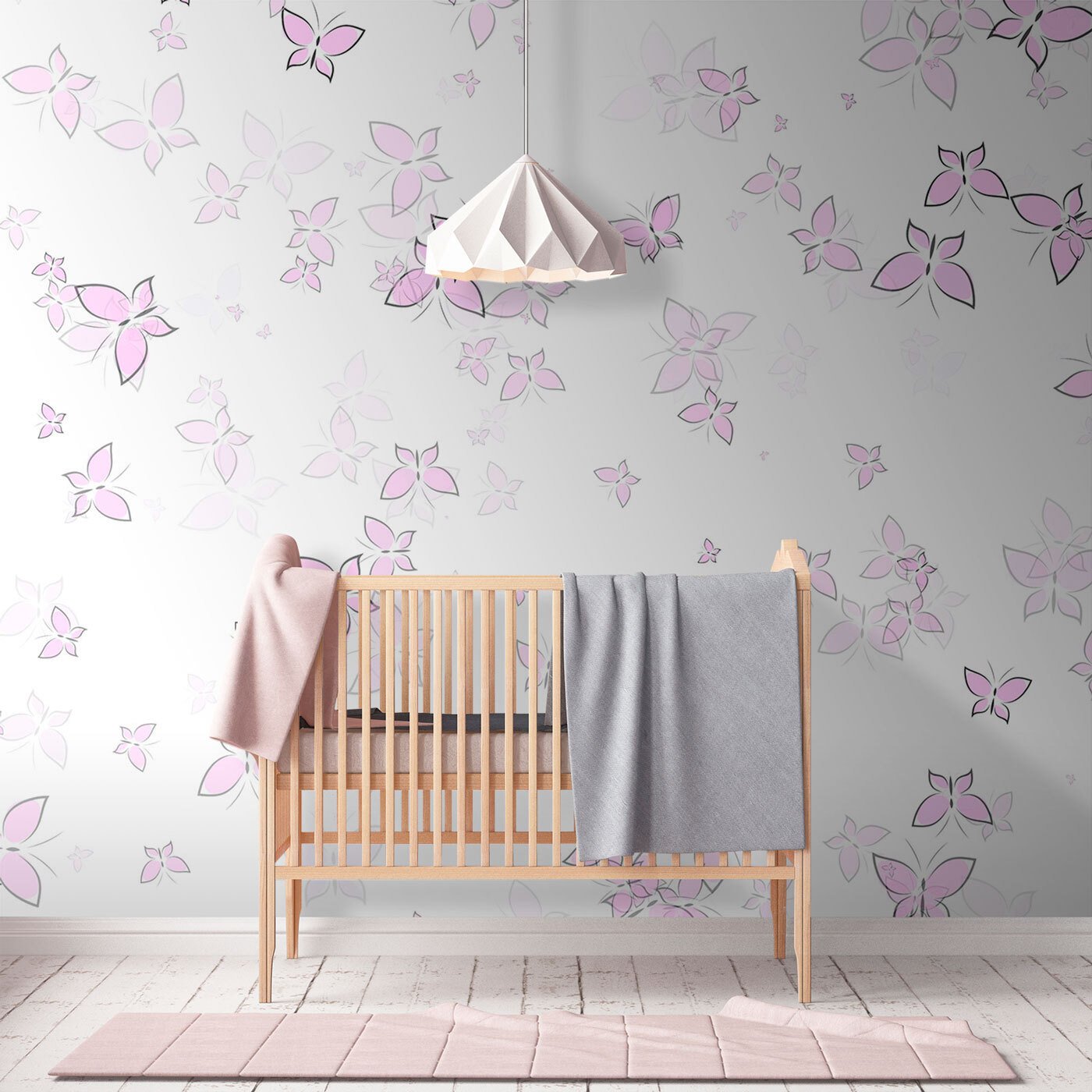u96320pir8m.jpg Papier peint – Chats fleuris roses sur fond clair – Image 1