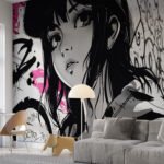 Papier peint – Portrait manga en noir et blanc